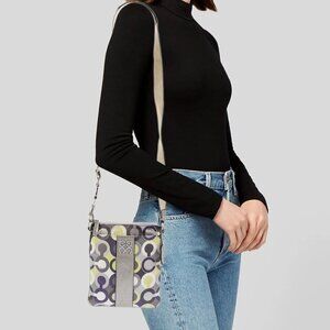 COACH Silver Gray Purple Green Monogram Logo Printed Shoulder Crossbody Bag